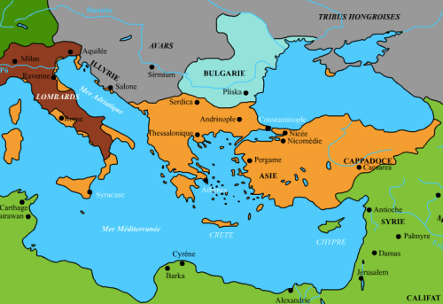 Carte de l'Empire byzantin en 750